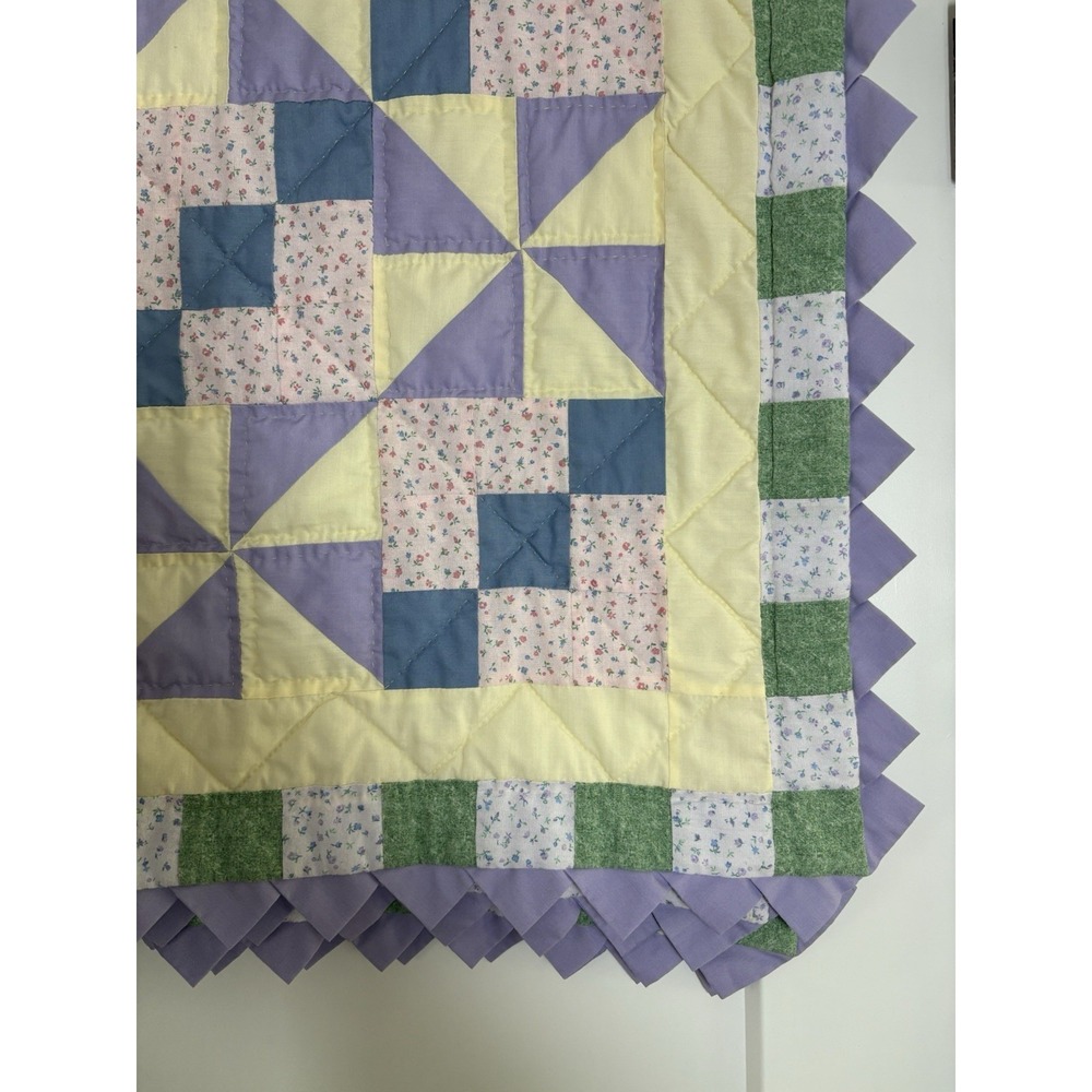 Handmade Baby Quilt Checkered Soft‎ Colors Triangle Border ~35"x46" - Picture 7 of 7